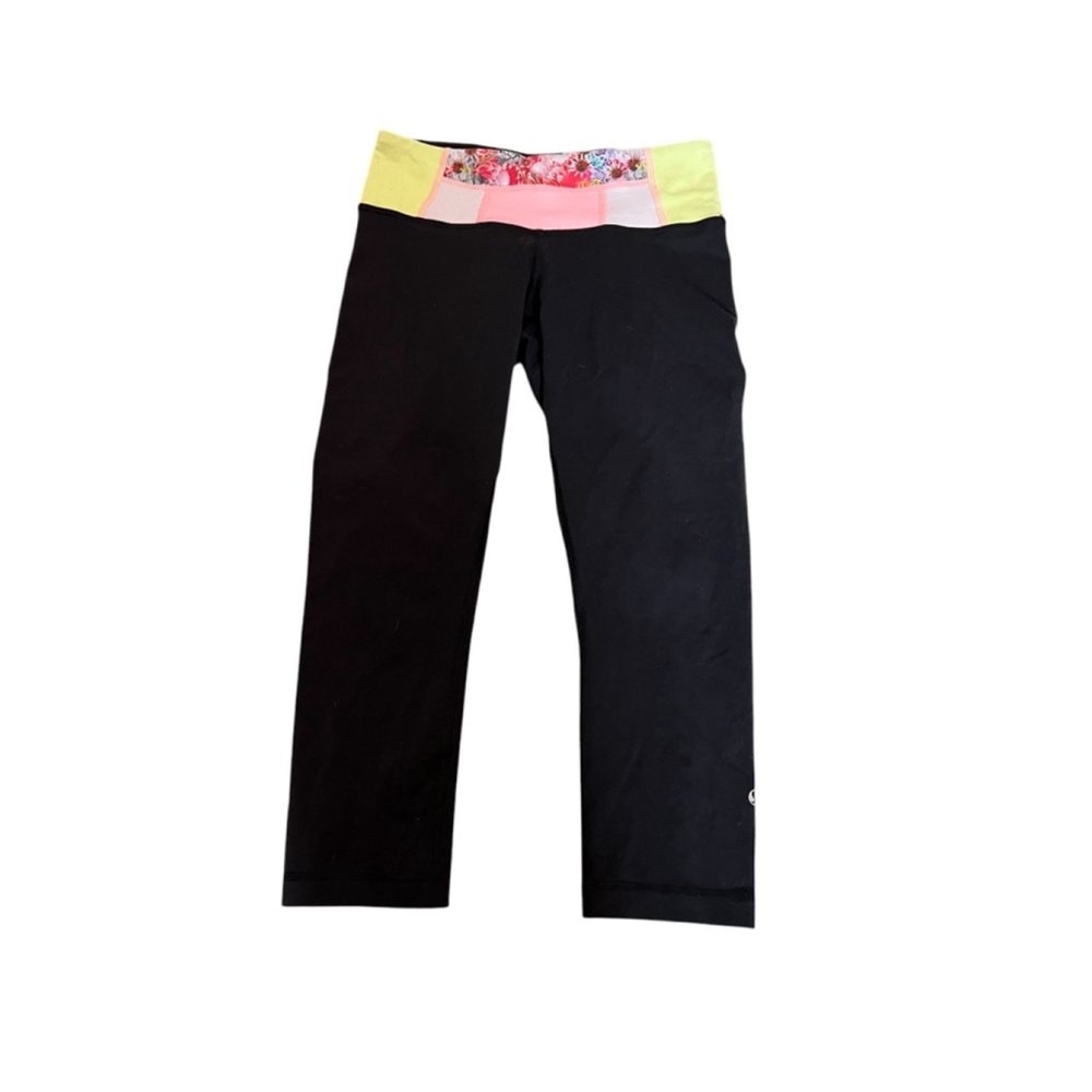 LULULEMON Black Patterned Top Cropped Reversible Athletic Workout Pant Capri XS - Picture 2 of 9